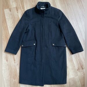 Talbots 100% wool Italian black long winter coat pea coat classic size 14 preppy